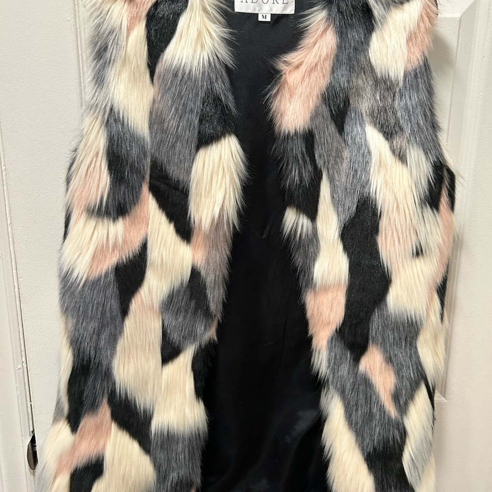Adore Faux Fur Vest in Black, Cream, and Pink